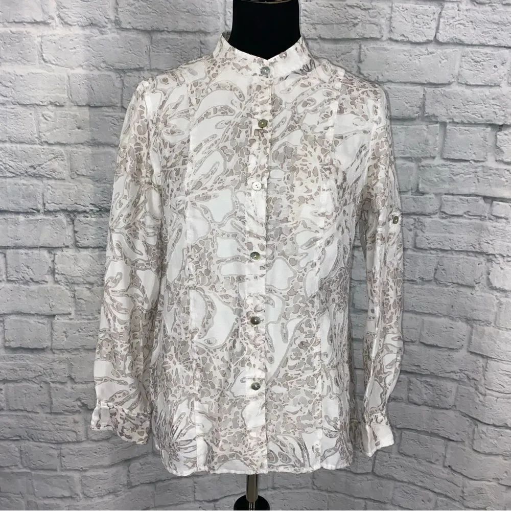 Alfred Dunner mock collar button up sheer/solid jacket sz 8 women